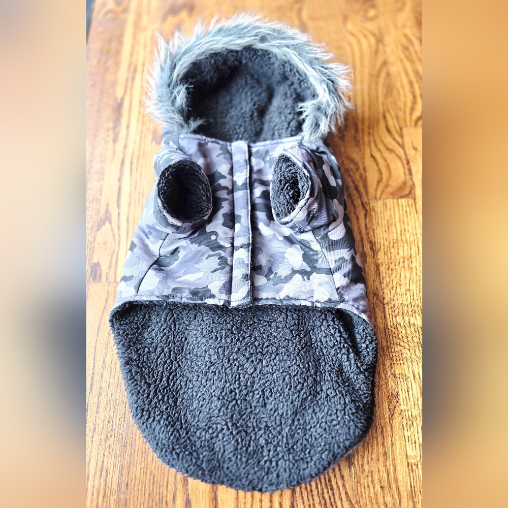 North Fetch Camouflage Hoodie Pet Fleece Lined Jacket Coat Size M